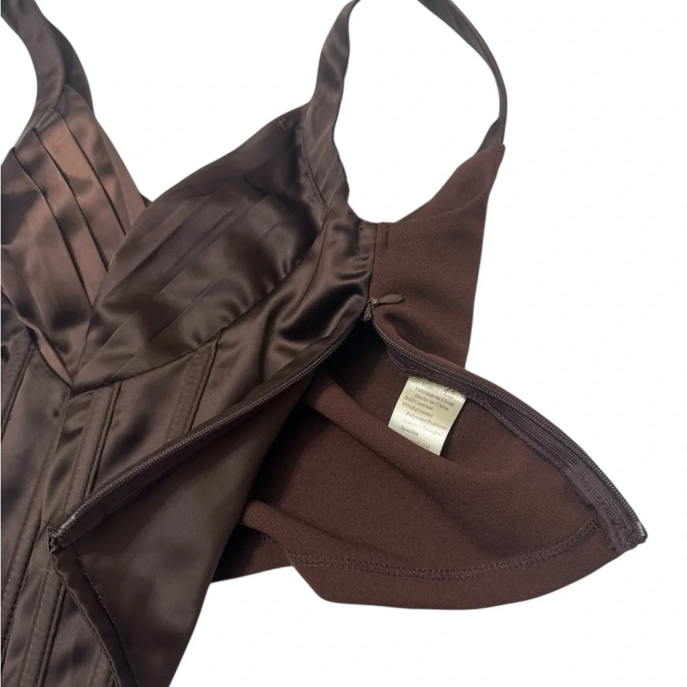 Satin Corset Bustier in Chocolate Brown - Picture 7 of 8